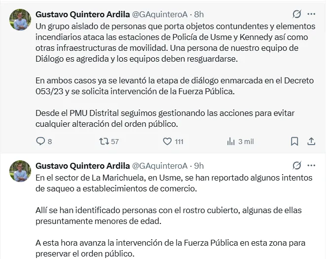 (EN VIDEO) Quema de llantas, enfrentamientos y bloqueos alteraron el orden público en Bogotá al cierre de la jornada electoral