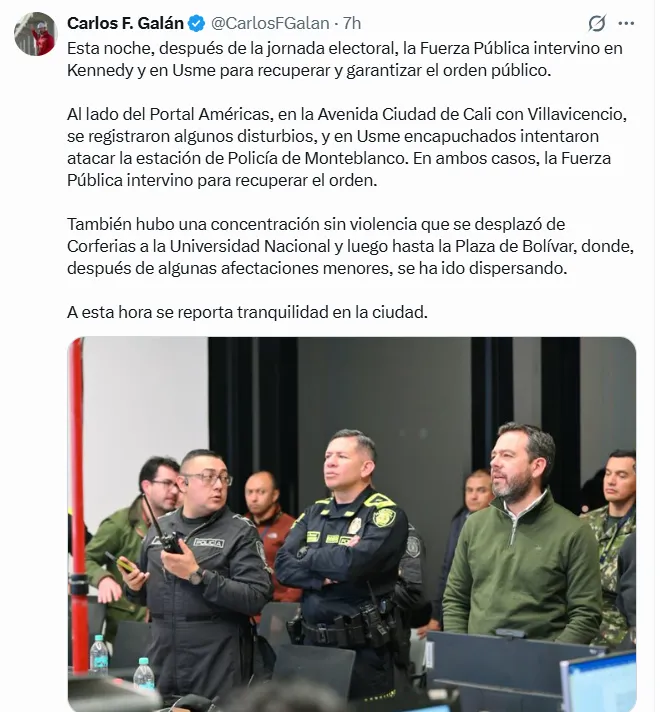 (EN VIDEO) Quema de llantas, enfrentamientos y bloqueos alteraron el orden público en Bogotá al cierre de la jornada electoral