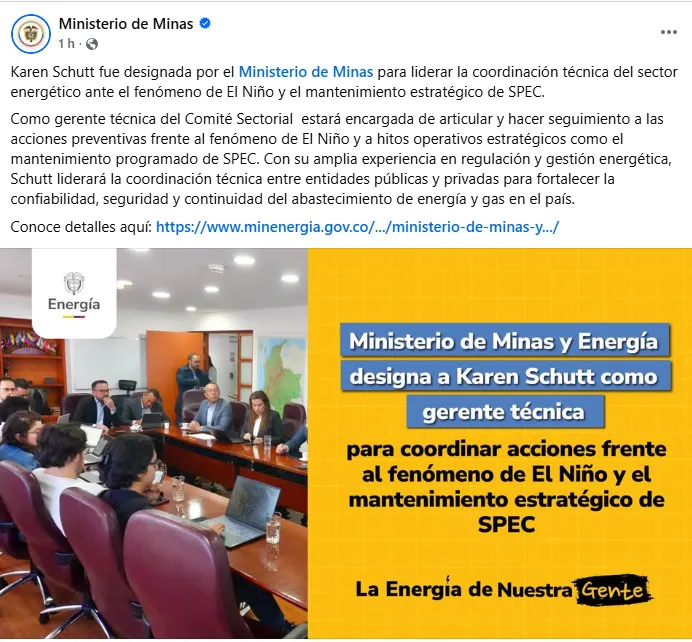 Karen Schutt asumirá coordinación técnica de acciones del sector energético ante posible impacto del fenómeno de El Niño