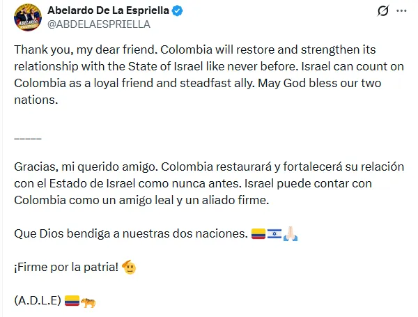 Restablecimiento de relaciones con Israel provocó primera confrontación entre De La Espriella e Iván Cepeda