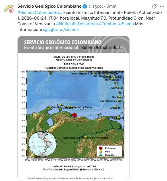 Fuerte temblor sacudió varias ciudades de Colombia este miércoles