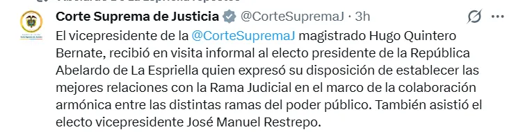 Abelardo De La Espriella inició agenda como presidente electo con encuentro en las altas cortes