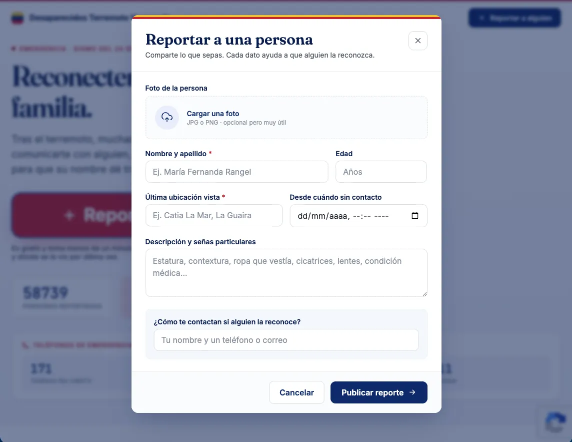 Más de 58.000 registros de desaparecidos en plataforma ciudadana que busca reunir a familias tras el terremoto en Venezuela