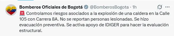 (EN VIDEO) Explosión de caldera obligó a evacuar el Cantón Norte en Bogotá: Autoridades descartan atentado