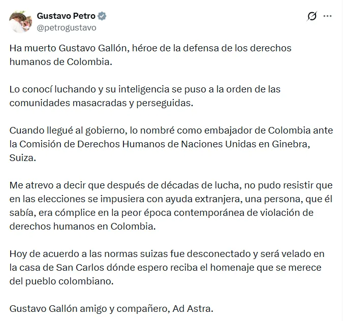 Murió Gustavo Gallón, embajador de Colombia ante Naciones Unidas