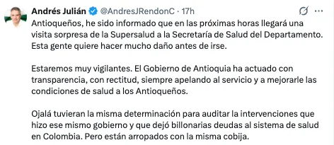 ¿La venganza política de Daniel Quintero? Crece la controversia por actuaciones de la Supersalud en Antioquia. FLA y Gobernación cuestionaron auditorías lideradas por Daniel Quintero