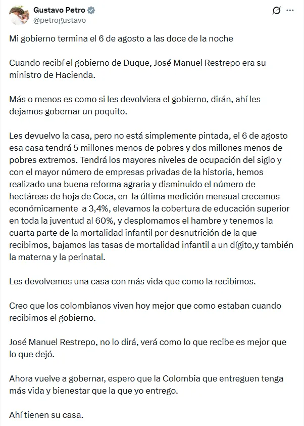 A 37 días de dejar la Presidencia, Petro defendió el balance de su gobierno