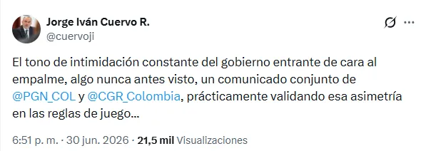 Choque en el empalme: MinJusticia marcó diferencias con el y afirmó que el comité de De La Espriella no tiene funciones de auditoría