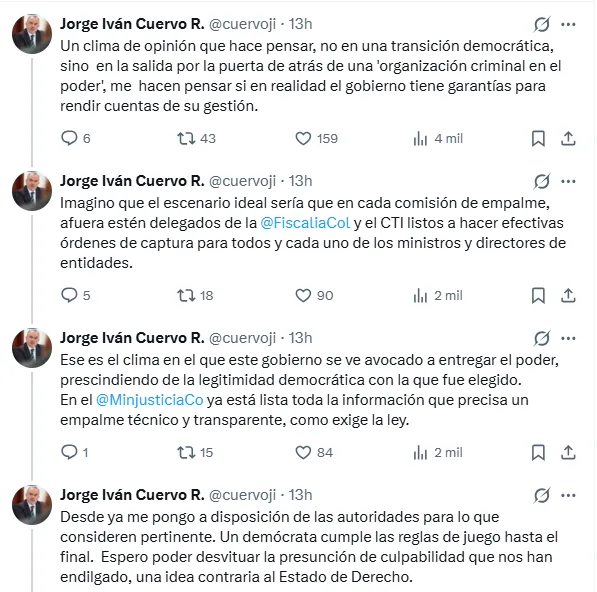 Choque en el empalme: MinJusticia marcó diferencias con el y afirmó que el comité de De La Espriella no tiene funciones de auditoría