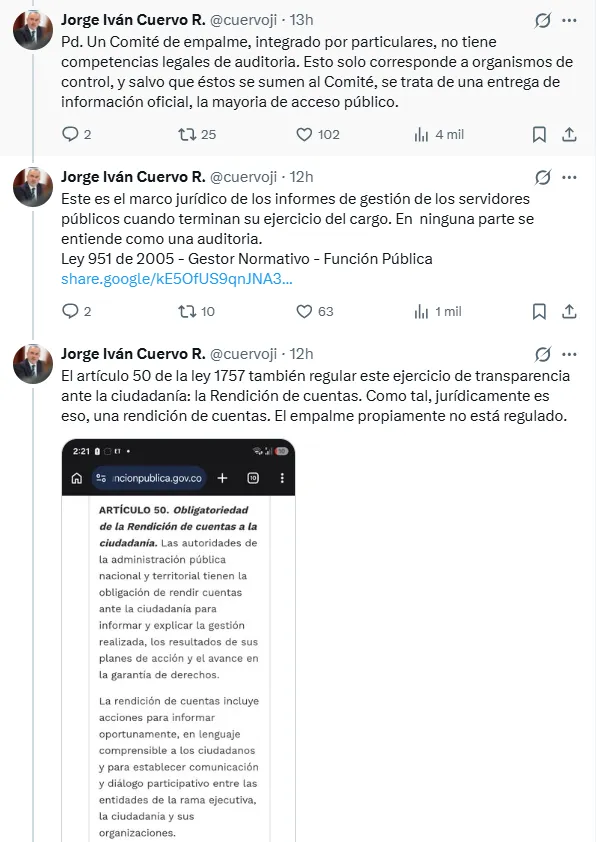 Choque en el empalme: MinJusticia marcó diferencias con el y afirmó que el comité de De La Espriella no tiene funciones de auditoría