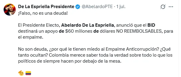 Petro desmintió que los US$60 millones del BID sean una donación para el empalme del gobierno de De La Espriella