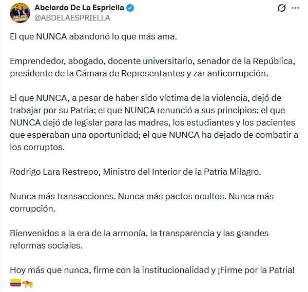 Así avanza el gabinete de Abelardo De La Espriella: Estos son los ministros confirmados y los nombres que suenan