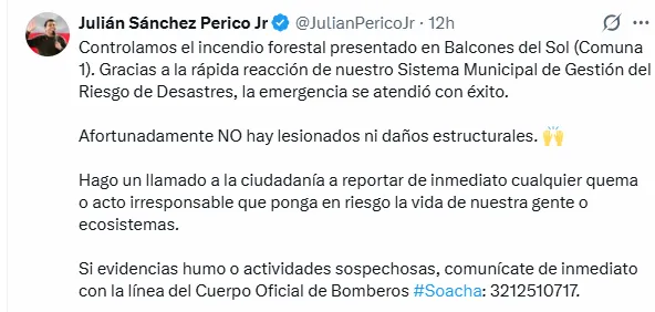 (EN VIDEO) Incendio en Soacha fue controlado tras evacuación preventiva de conjuntos residenciales
