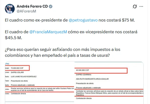 DAPRE adjudicó contratos por $120,5 millones para los retratos oficiales de Petro y Francia Márquez