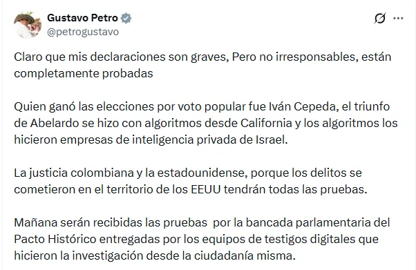 Petro convocó al Pacto Histórico para presentar las supuestas pruebas del presunto fraude electoral