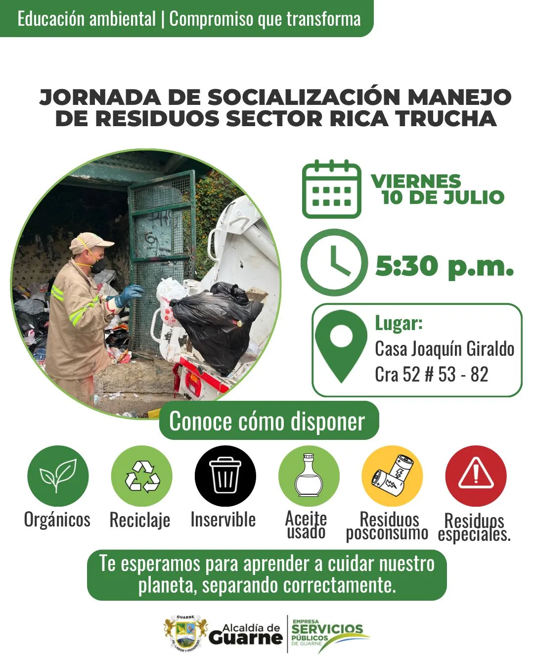 Empresa de Servicios Públicos de Guarne Antioquia promoverá buenas prácticas para la disposición de residuos