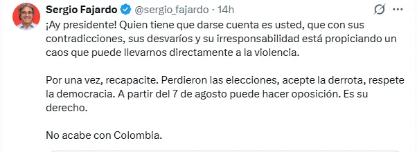 Fajardo y Petro vuelven a enfrentarse por la crisis política tras las elecciones y el proceso de empalme