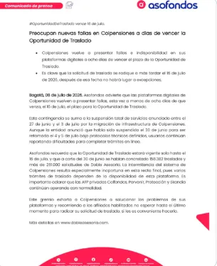 Problemas en plataformas de Colpensiones generaron preocupación antes del cierre de la Oportunidad de Traslado