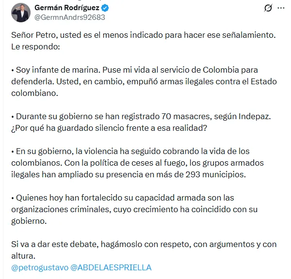 Petro y el senador electo Germán Rodríguez chocaron por propuesta para ampliar el porte legal de armas