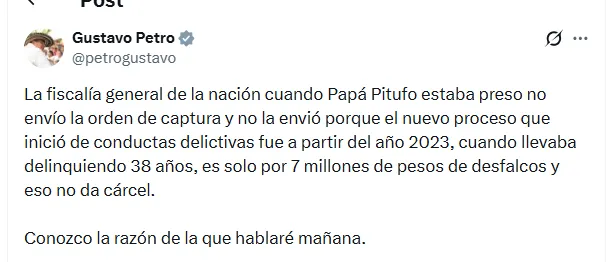 Petro anunció que se pronunciará sobre el caso de alias ‘Papá Pitufo’ tras emisión de circular roja de Interpol