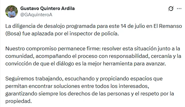 Habitantes de El Remanso se movilizaron en el centro de Bogotá para pedir suspensión definitiva del desalojo