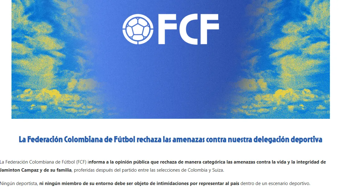 La FCF rechazó las amenazas a Jaminton Campaz y exigió justicia