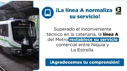 Normalidad en la Línea A: Metro reanudó el servicio entre Niquía y La Estrella