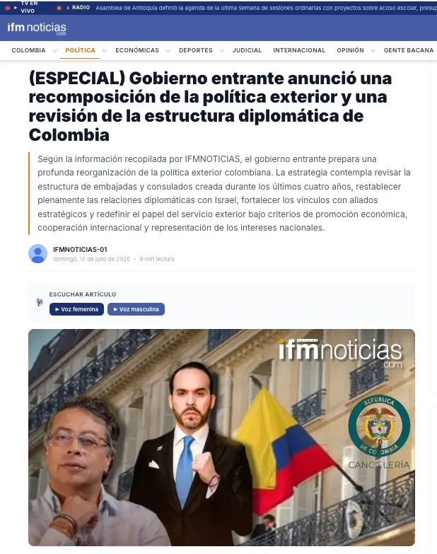 Abelardo de la Espriella anuncia el cierre de 14 embajadas y 15 consulados como parte de una reforma a la política exterior.