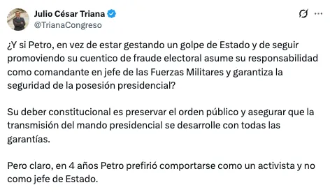 Acusan desde el Congreso a Gustavo Petro de intentar un "Golpe de Estado" en contra de Abelardo de la Espriella a solo dos días de su posesión