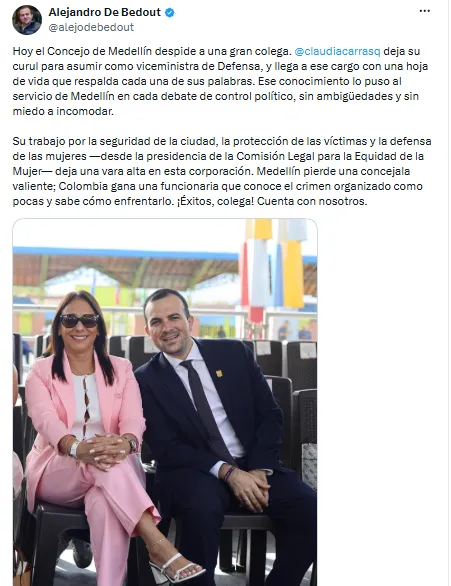Claudia Carrasquilla dejó el Concejo de Medellín y su designación en Defensa recibió respaldos 