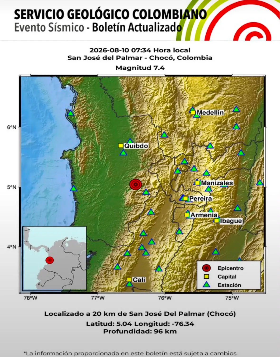 Terremoto de magnitud 7,4 sacude el suroccidente de Colombia y deja afectaciones en varias ciudades