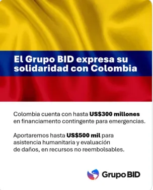 BID destinó recursos para la recuperación y atención de la emergencia por el terremoto en Colombia