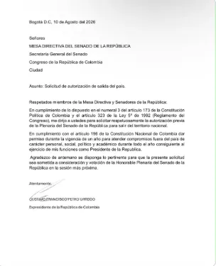 Senado estudiará solicitud de Petro para viajar al exterior tras dejar la Presidencia