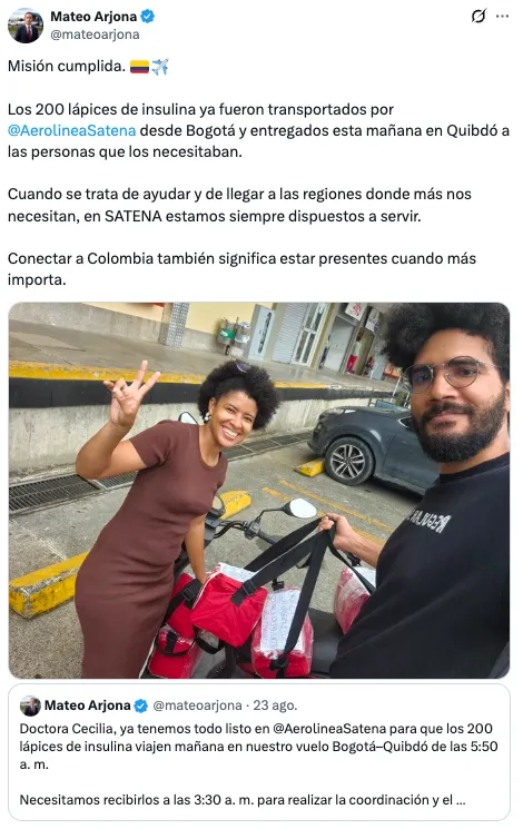 El gesto humanitario del nuevo gerente de Satena en el Chocó