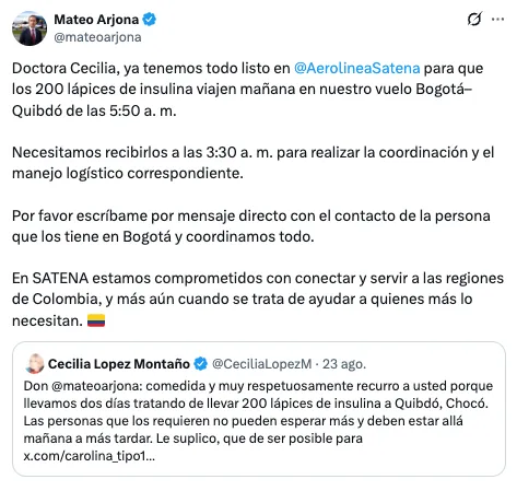 El gesto humanitario del nuevo gerente de Satena en el Chocó