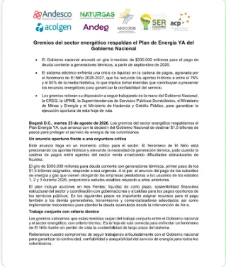 Gremios apoyaron plan del Gobierno para aliviar deudas del sistema eléctrico