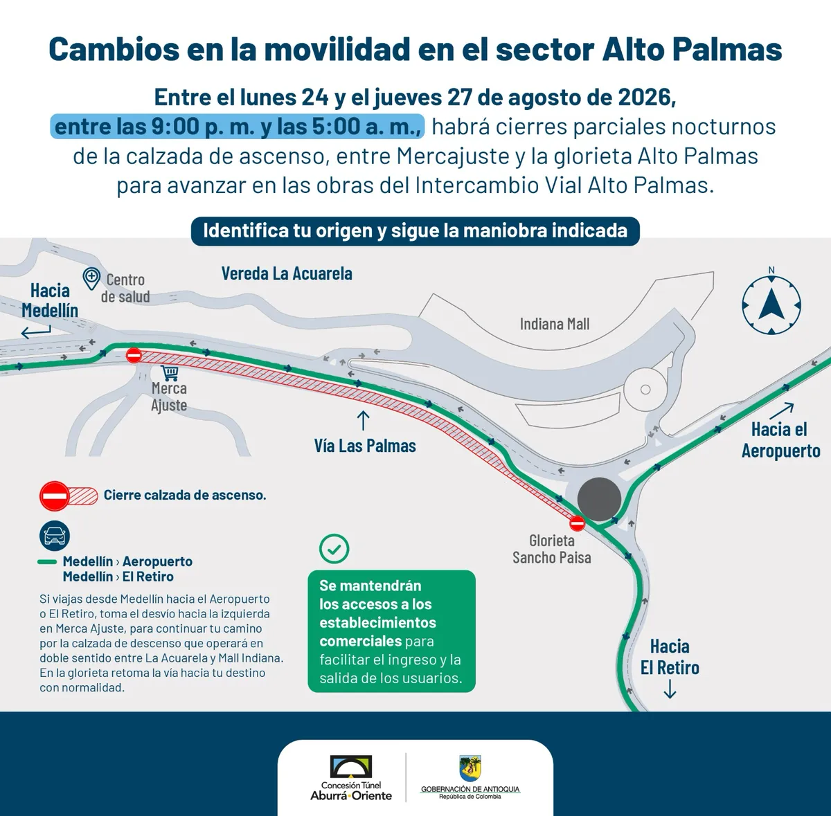 Cierres parciales en el soterrado de Parques del Río, cambios viales en las palmas y cierres en el túnel de oriente esta semana 