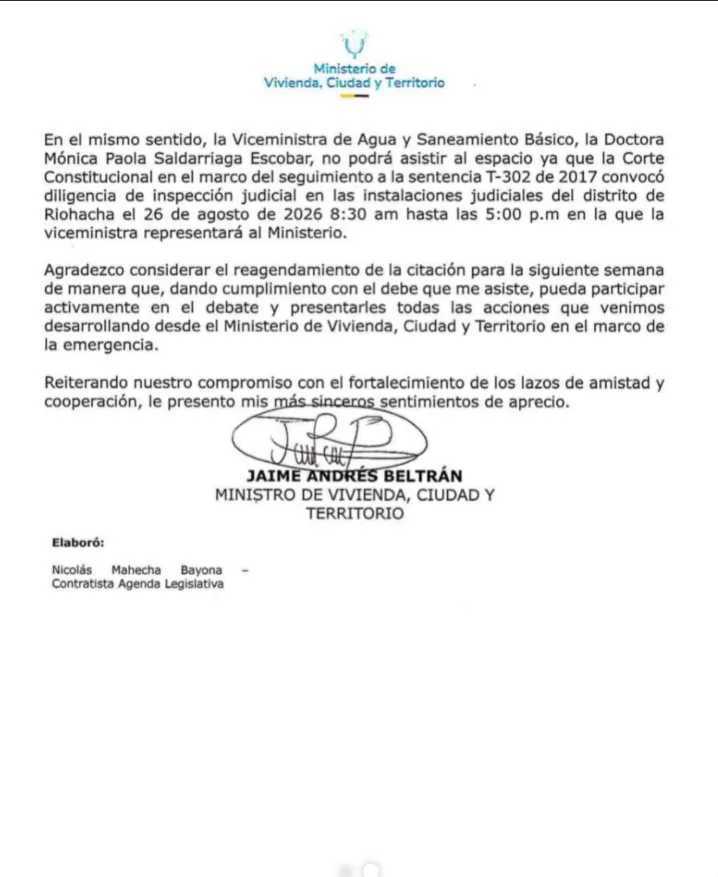 Ministro de Vivienda justificó solicitud de aplazamiento de debate en el Senado