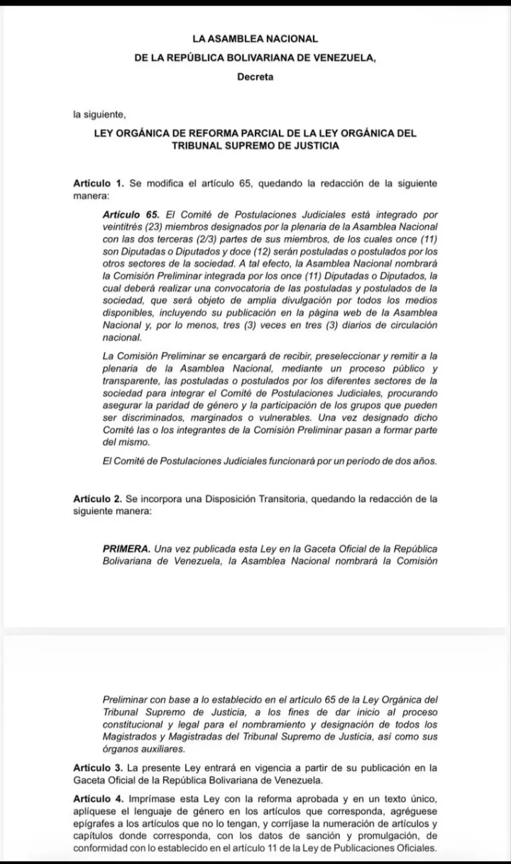 Venezuela modificó Ley del TSJ y eleva a 23 los integrantes del Comité de Postulaciones