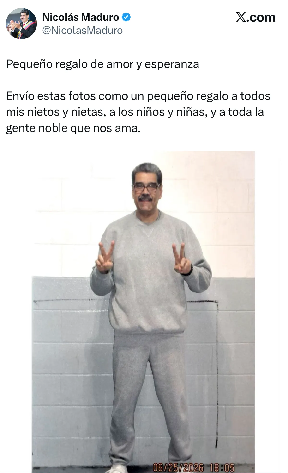 Maduro envía sus primeras imágenes desde la prisión en Nueva York