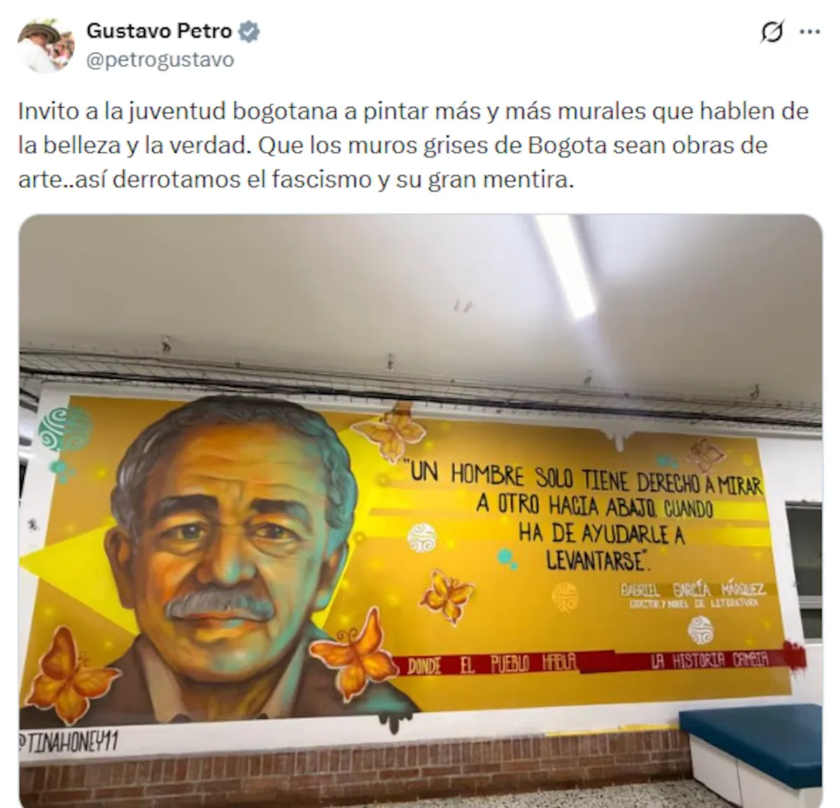 Se delicó Gustavo Petro. Manifestó su molestia por el retiro de murales en Inravisión y la reestructuración de los medios públicos.