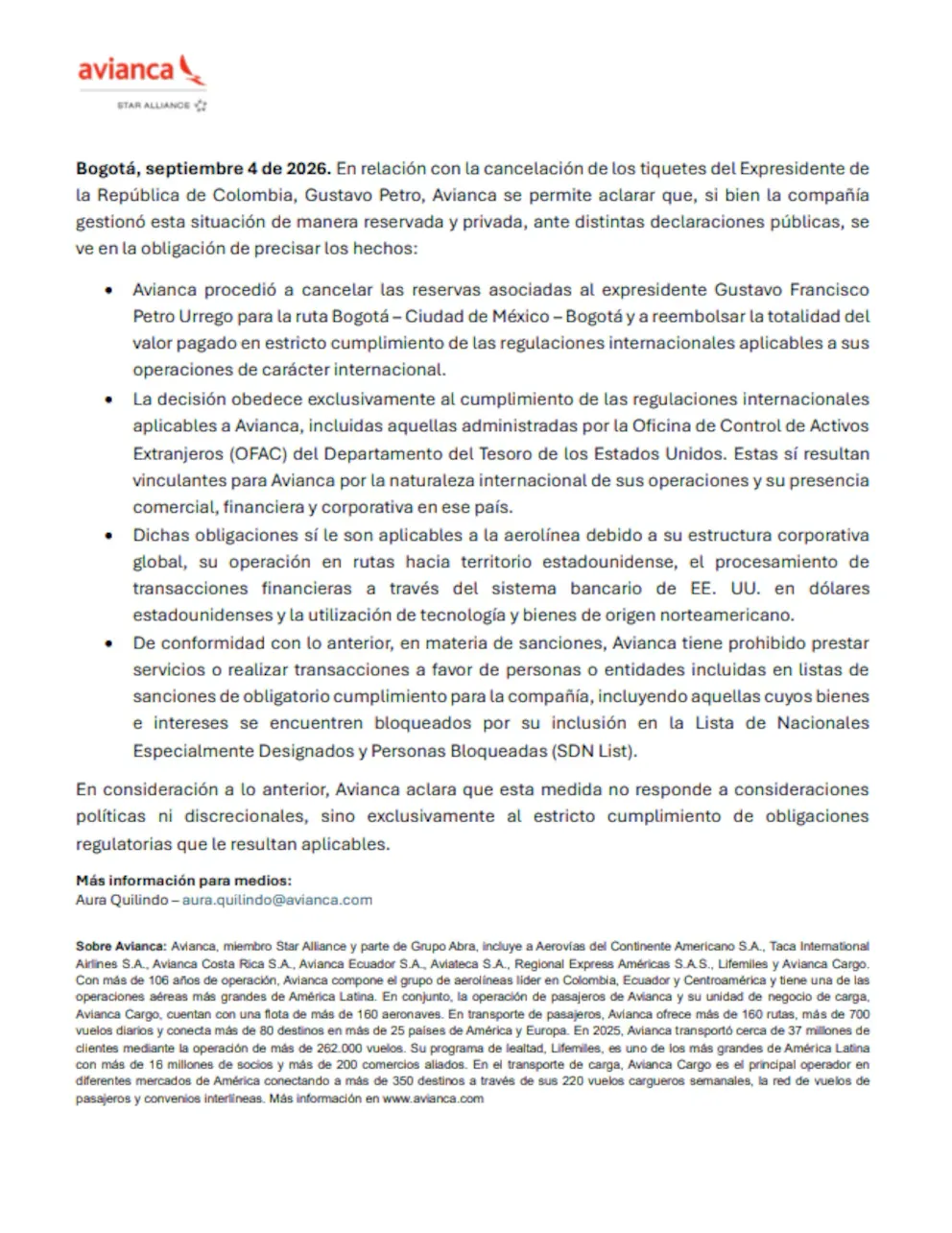 Avianca reconoció que canceló tiquetes a Gustavo Petro por inclusión en la lista Cintlon de la Cfac: un análisis de las implicaciones.