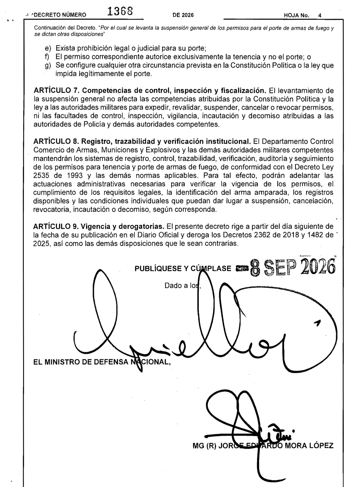 Restablecimiento del porte de armas en Colombia: un giro en la política de seguridad. Presidente De la Espriella derogó la prohibición