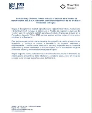Sector financiero y automotor exigieron retirar alza impositiva para evitar fuga de capitales y desempleo en Bogotá