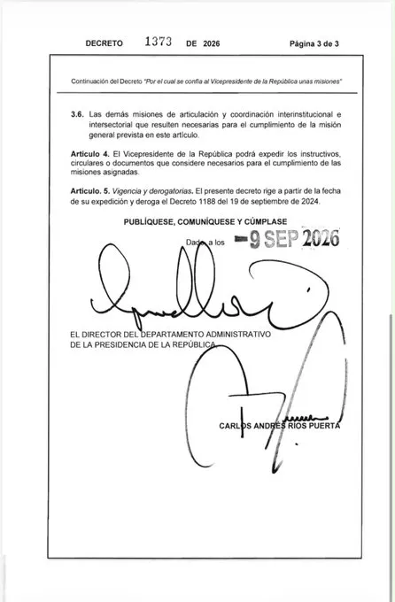 Gobierno Nacional entregó nuevas funciones para la Vicepresidencia: Confianza plena en José Manuel Restrepo para  impulsar la coordinación y el desarrollo nacional