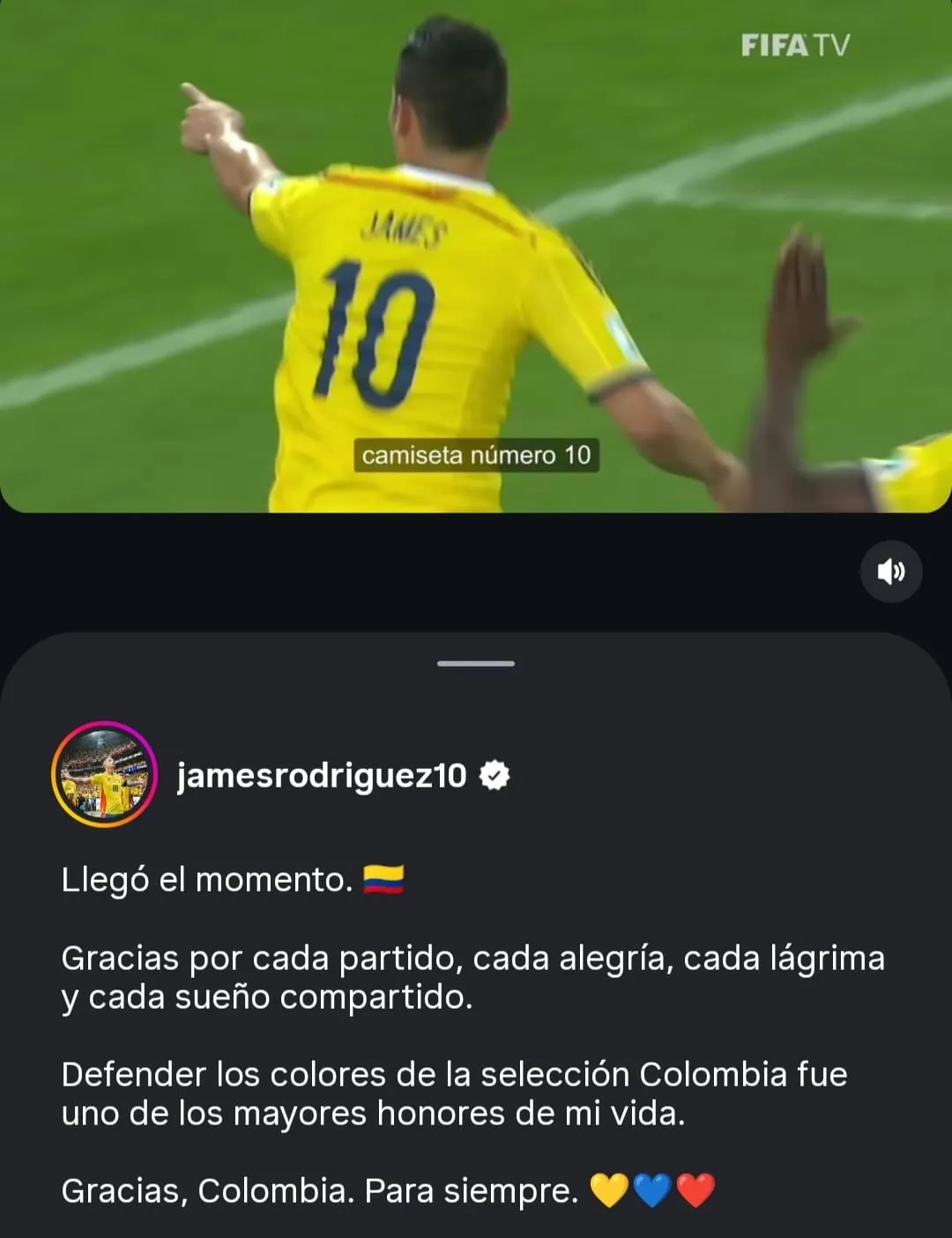"Llegó el momento. Gracias por cada partido, cada alegría, cada lágrima y cada sueño compartido": James