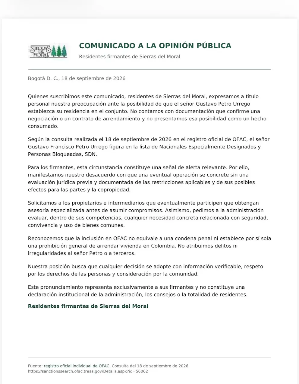 Crece controversia por posible llegada de expresidente Petro a conjunto residencial en Bogotá. Vecinos emitieron carta de rechazo
