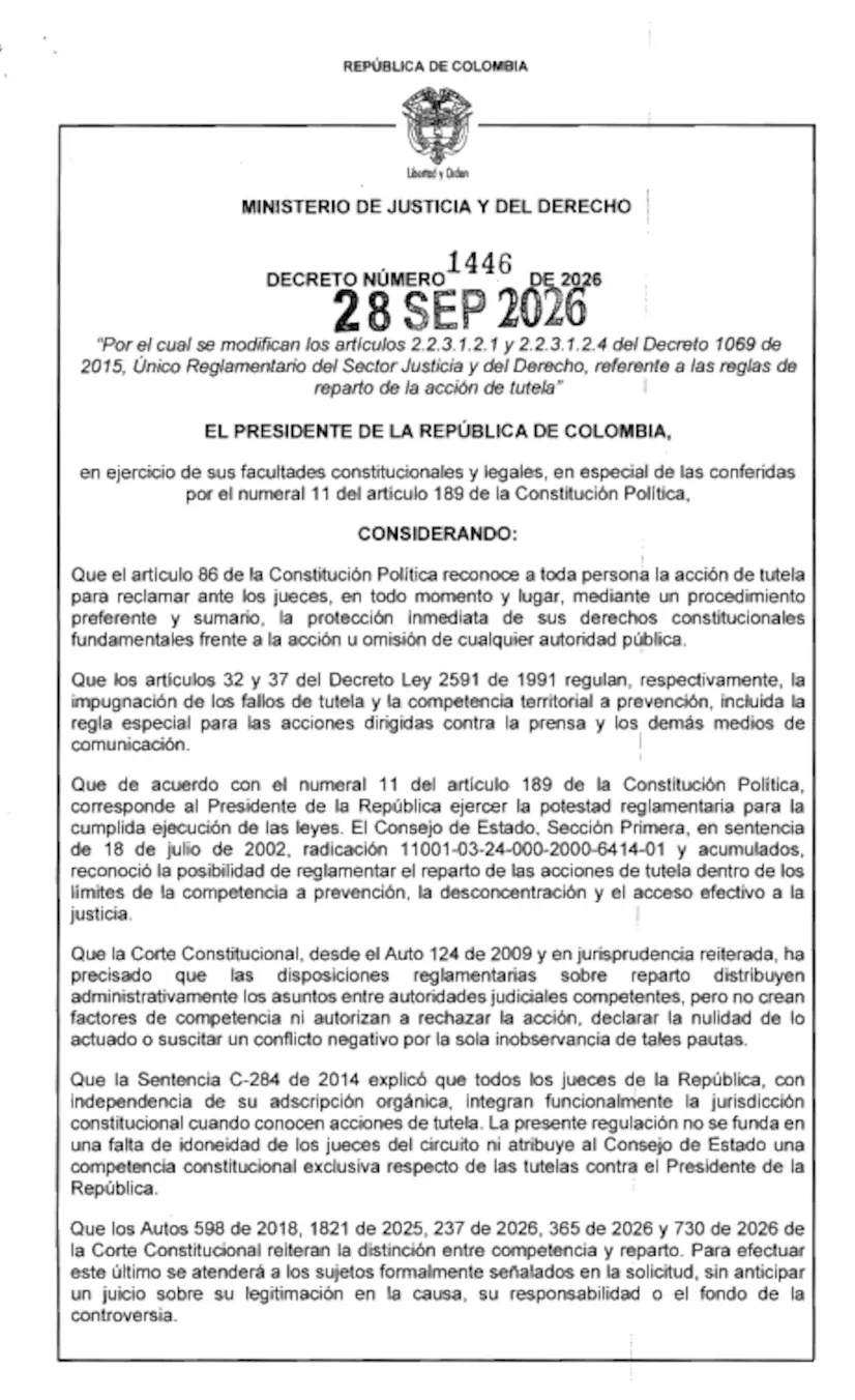 Gobierno modificó el reparto de tutelas contra el presidente: Consejo de Estado asumirá primera instancia