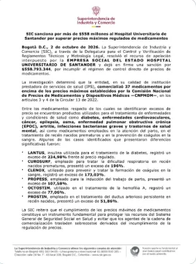 Quedó en firme multa contra el Hospital Universitario de Santander por cobros excesivos en medicamentos