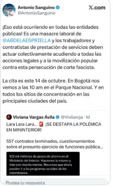 Exministro de Petro convocó a jornada de protesta por la terminación de contratos y los cuestionamientos a la contratación pública